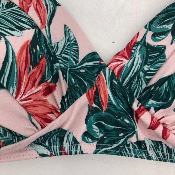 House of Fraser pink green palm floral  bikini top size 12 tie neck - Picture 9 of 16